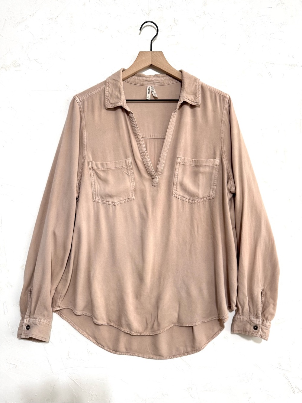 Mudd Rayon Popover Blouse Dusty Blush Long Sleeve Top